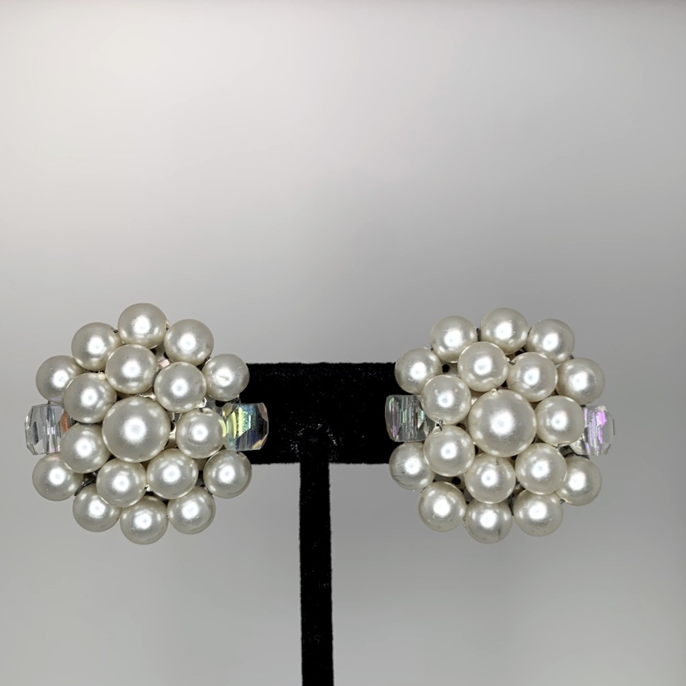 Pearl and crystal vintage costume earrings